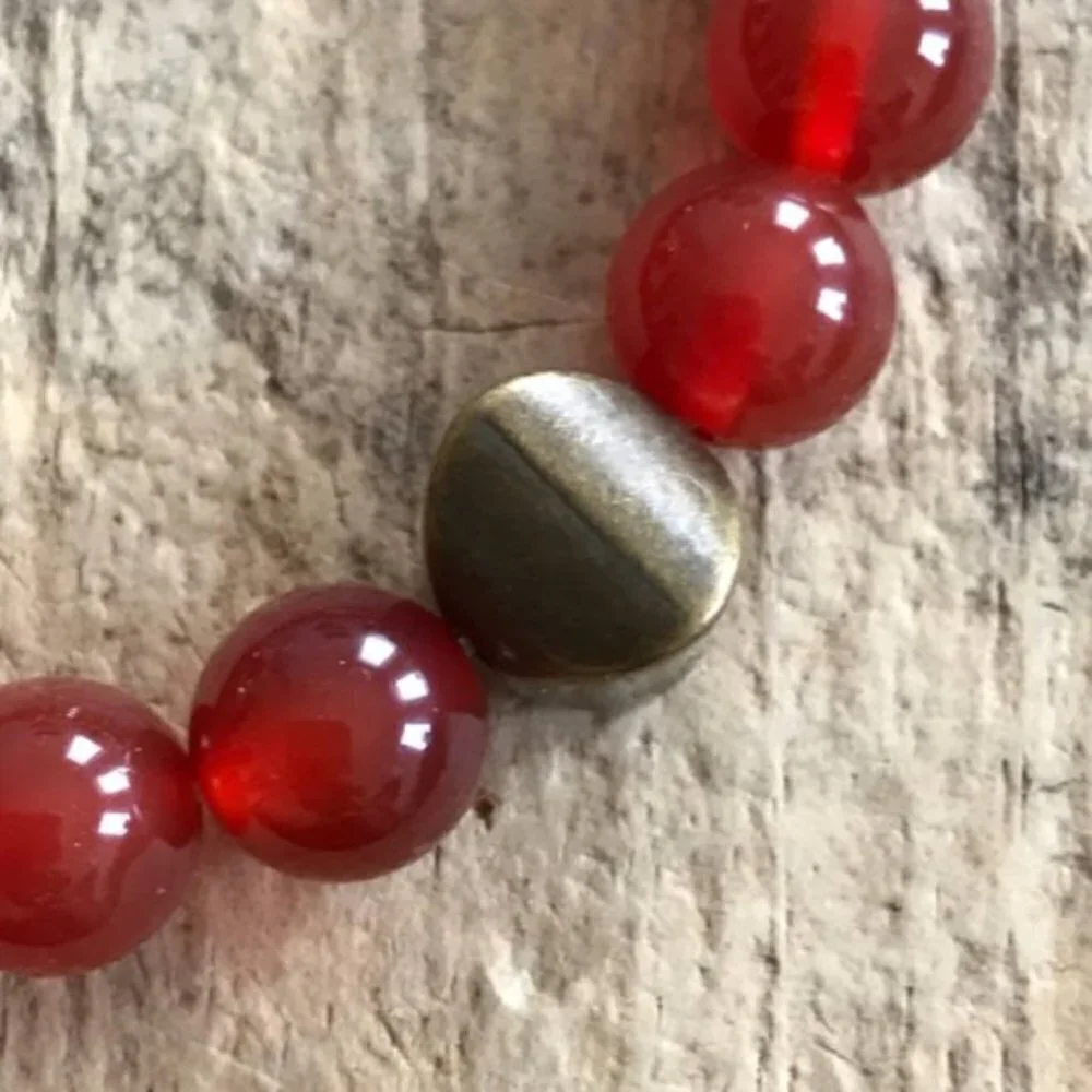 Men's Carnelian Gemstone Stretch Bracelet Brass Accent Bead - 10mm Beads